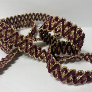 Dark Maroon Red & Metallic Gold Trim 3/4" 10 Yards Sewing Ribbon Crafts